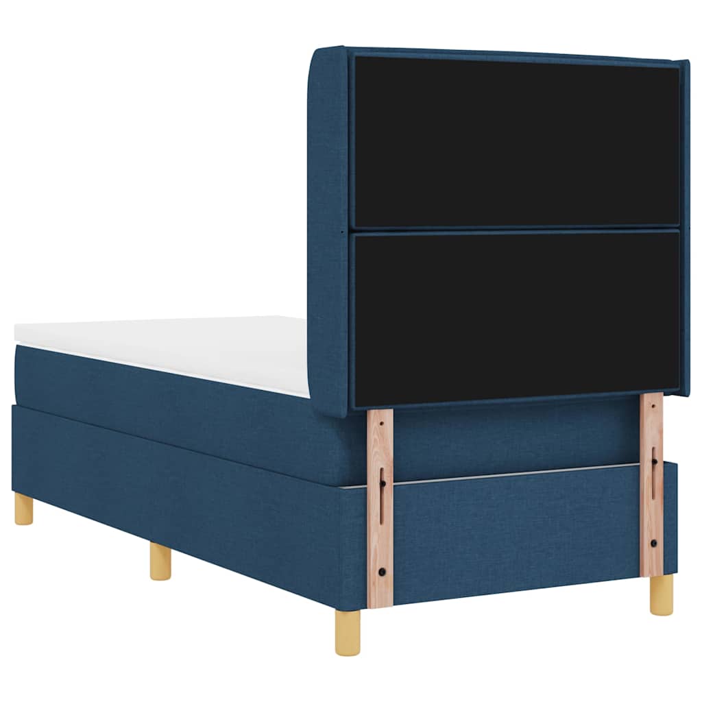 Box spring seng med madras med hovedgærde Blå 90 x 190 cm Stof