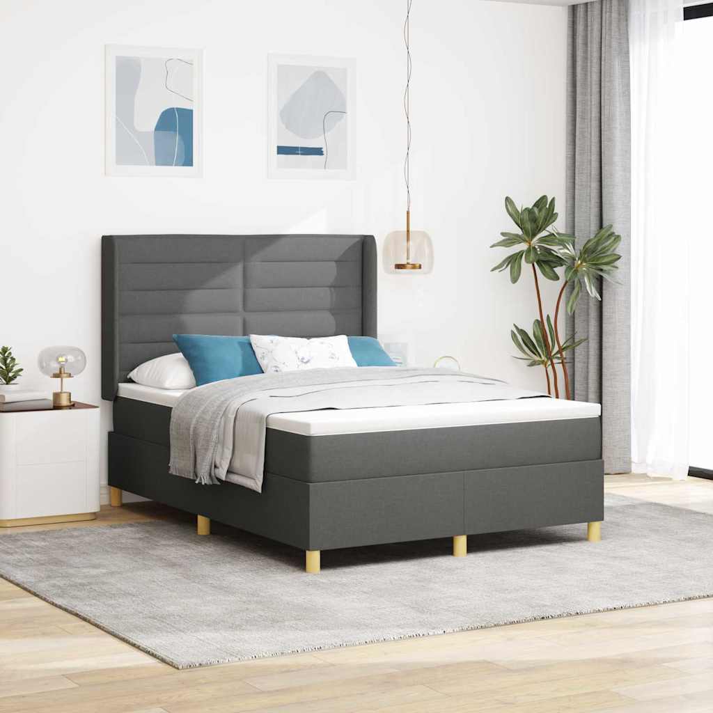 Box spring seng med madras Mørkegrå 140 x 190 cm Stof