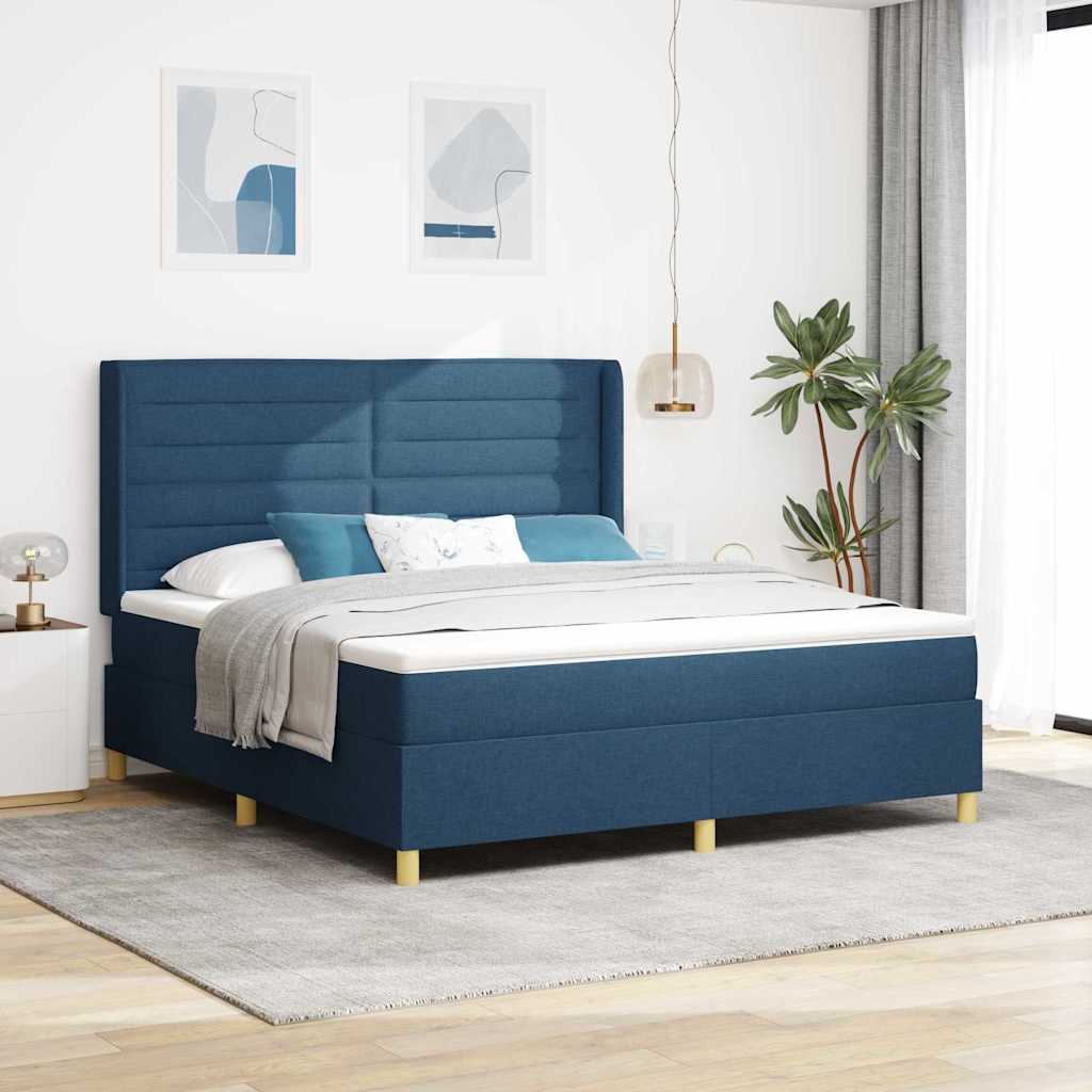 Box spring seng med madras med hovedgærde Blå 180 x 200 cm Stof