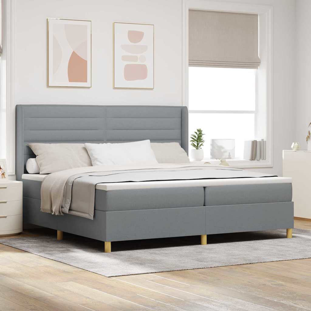 Box spring seng med madras Lysegrå 200 x 200 cm Stof