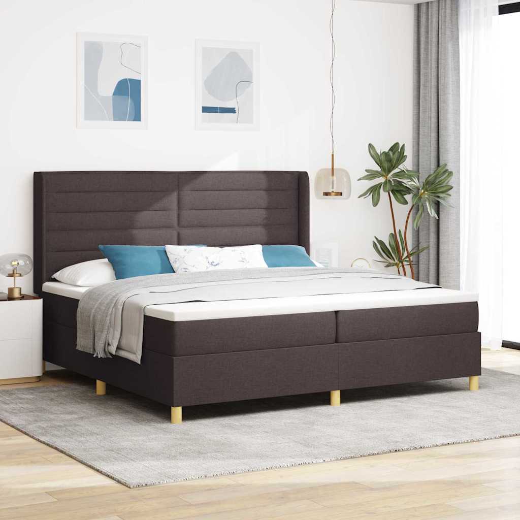 Box spring seng med madras Mørk Brun 200 x 200 cm Stof