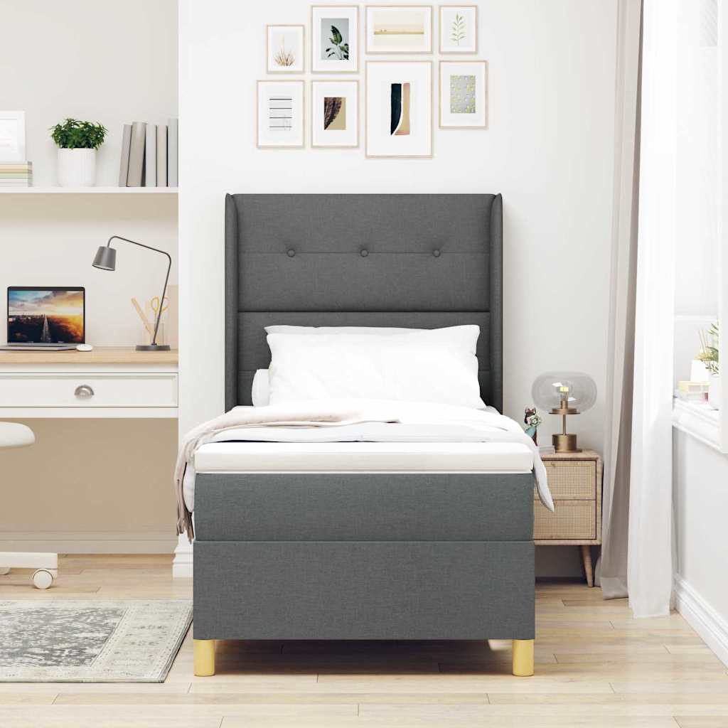 Box spring seng med hovedgærde Mørkegrå 80 x 200 cm Stof