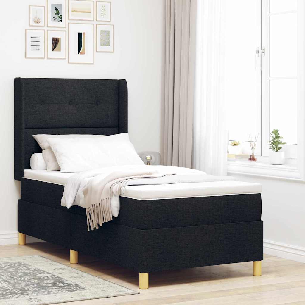 Box spring seng med hovedgærde Sort 80 x 200 cm Stof