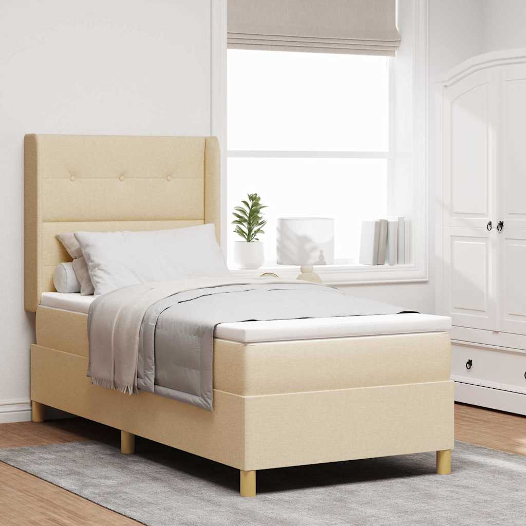 Box spring seng med hovedgærde Creme 90 x 190 cm Stof