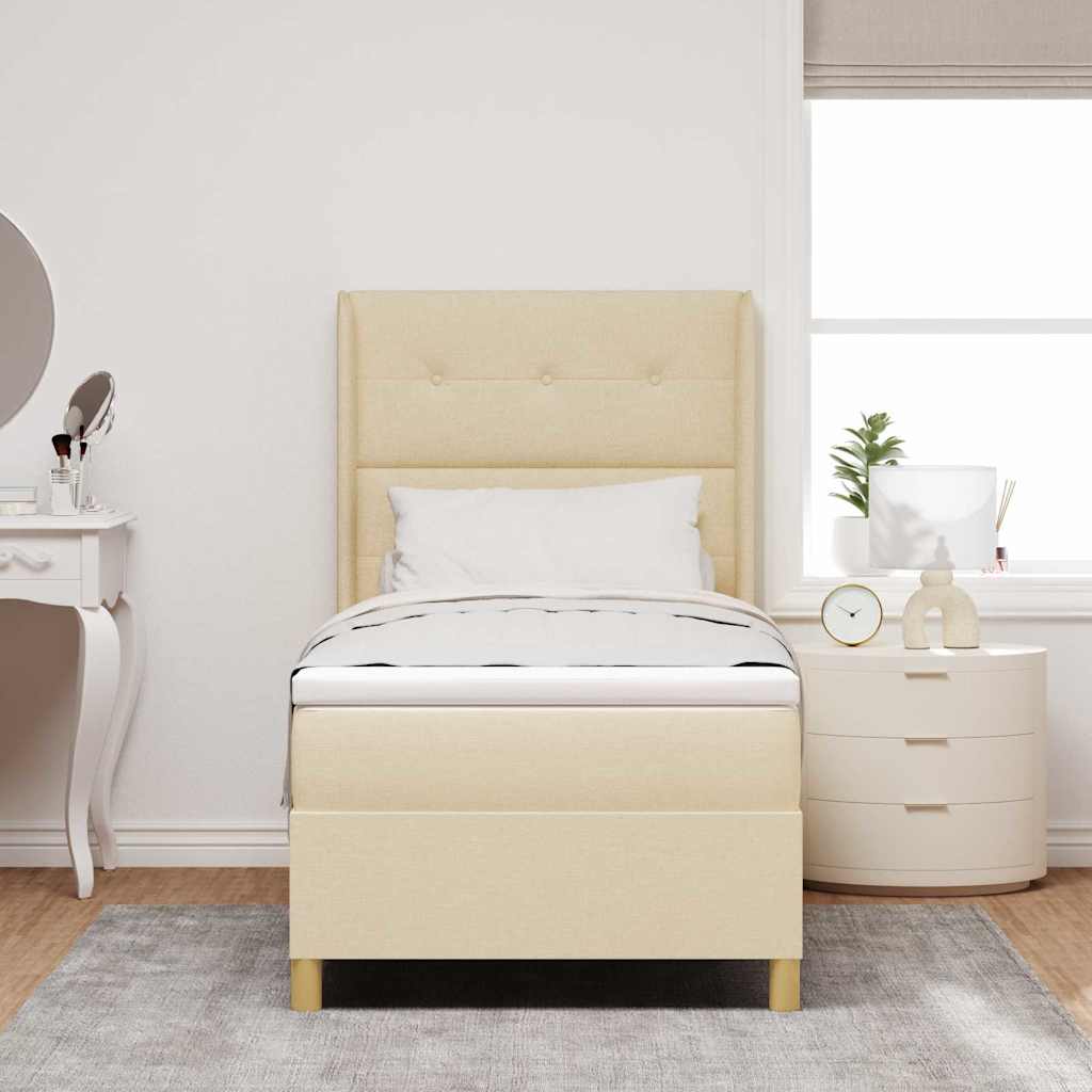 Box spring seng med hovedgærde Creme 90 x 190 cm Stof