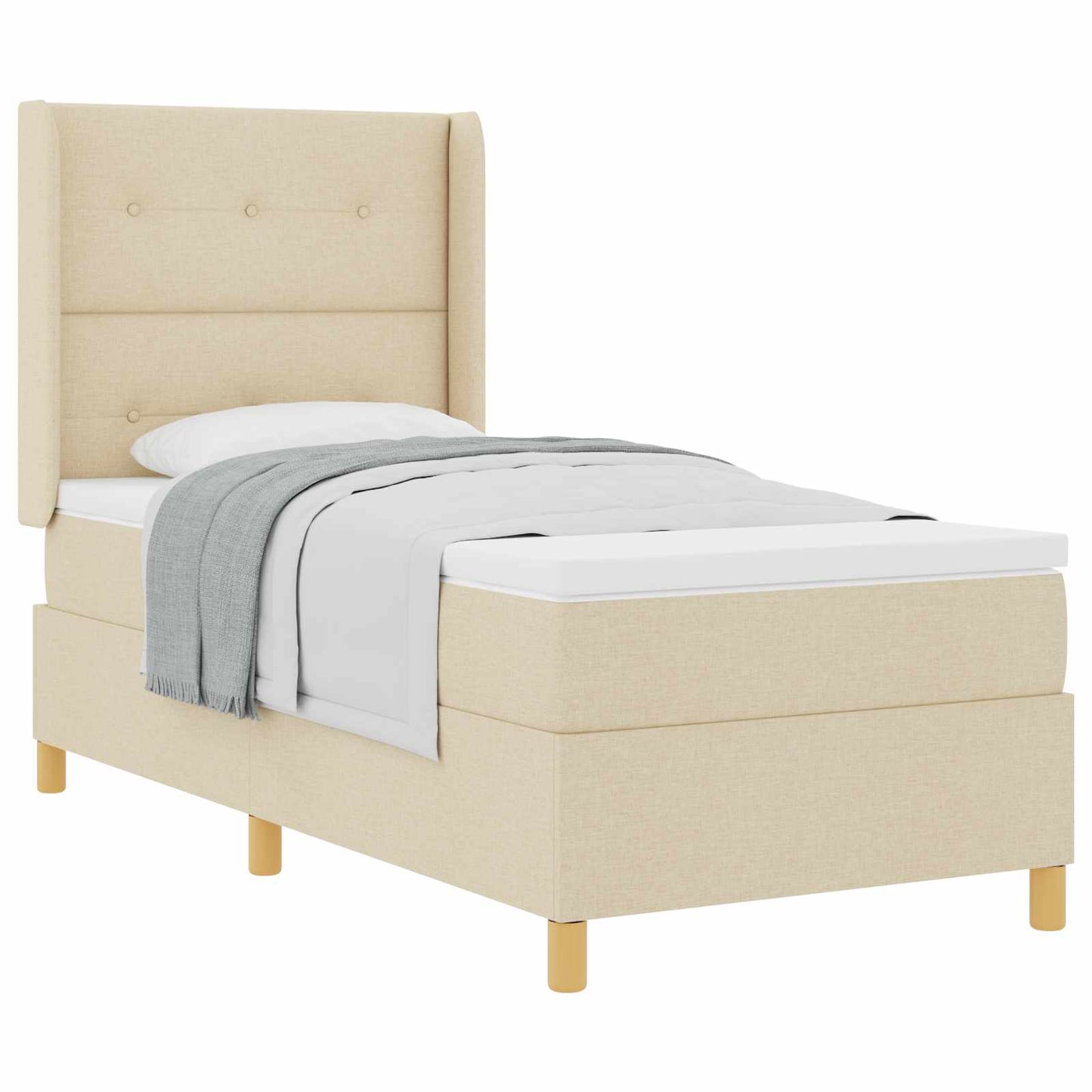 Box spring seng med hovedgærde Creme 90 x 190 cm Stof
