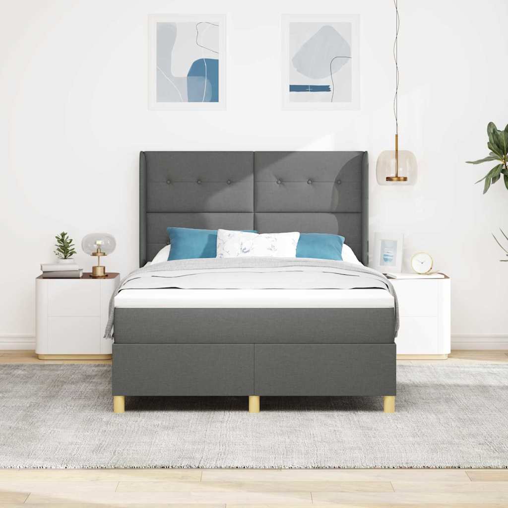 Box spring seng med hovedgærde Mørkegrå 140 x 190 cm Stof