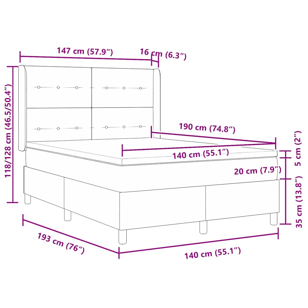 Box spring seng med hovedgærde Mørk Brun 140 x 190 cm Stof