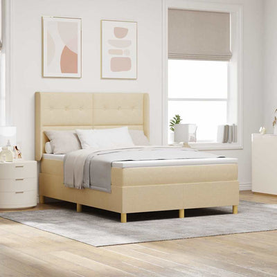 Box spring seng med hovedgærde Creme 140 x 190 cm Stof