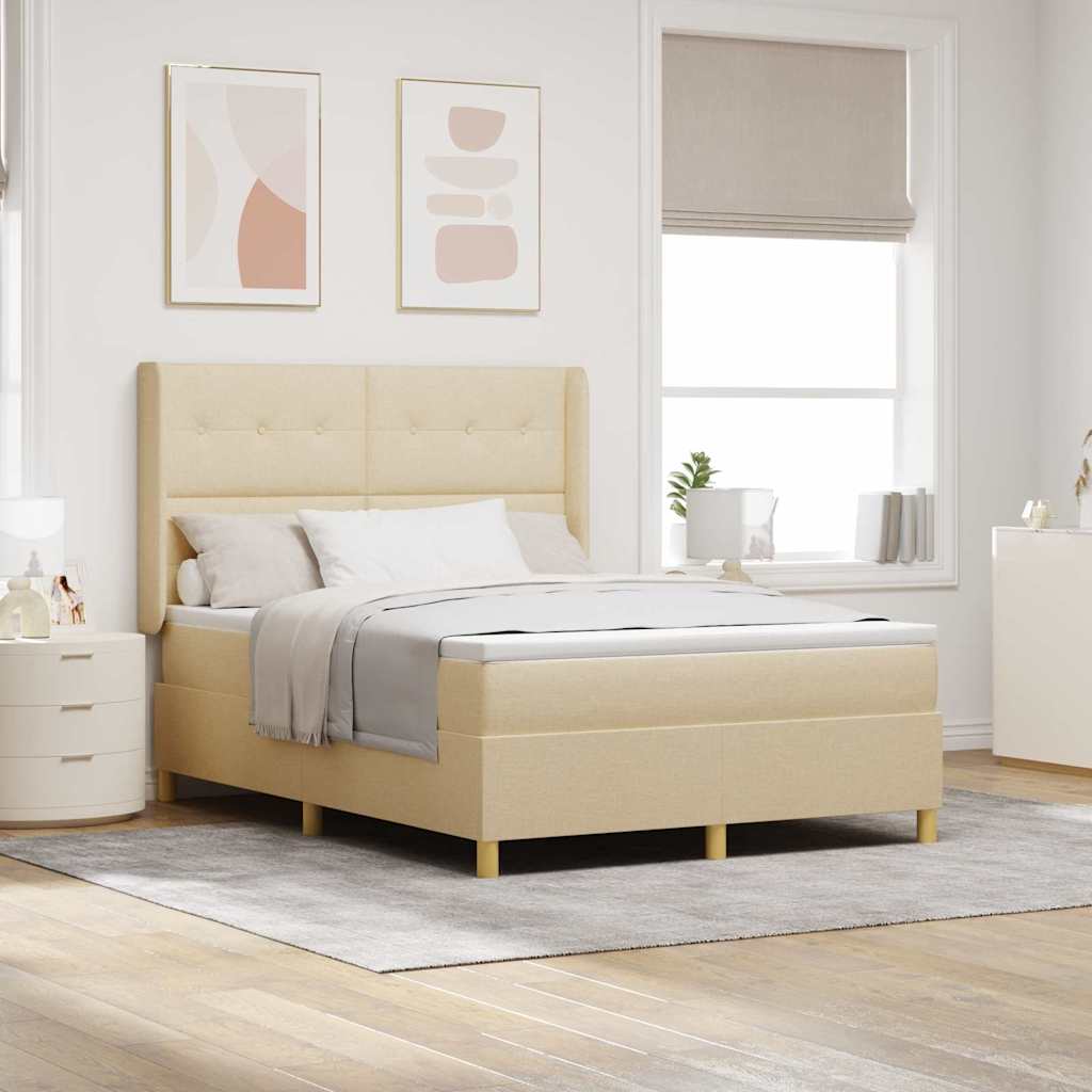 Box spring seng med hovedgærde Creme 140 x 190 cm Stof