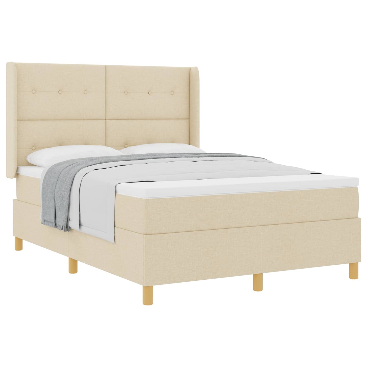 Box spring seng med hovedgærde Creme 140 x 190 cm Stof