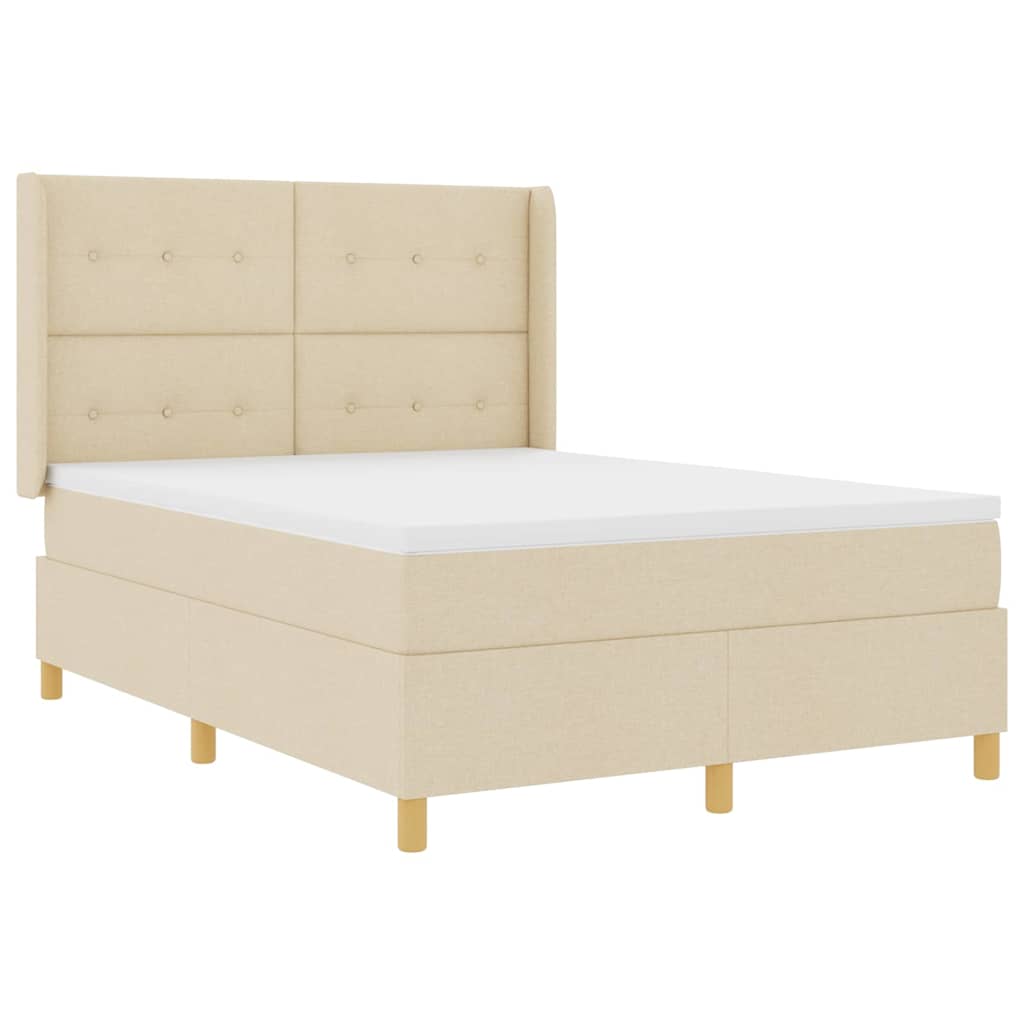Box spring seng med hovedgærde Creme 140 x 190 cm Stof