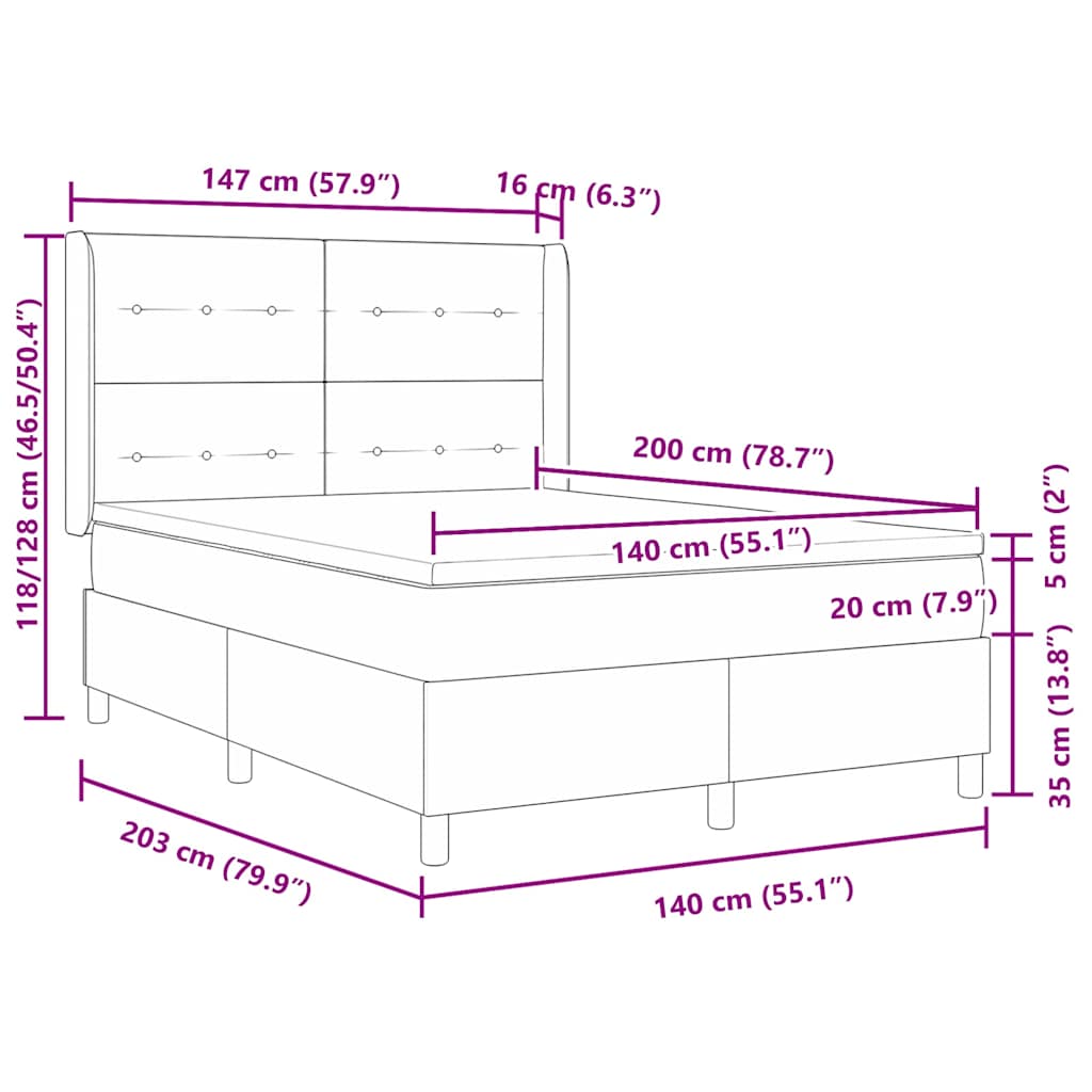 Box spring seng med hovedgærde Lysegrå 140 x 200 cm Stof