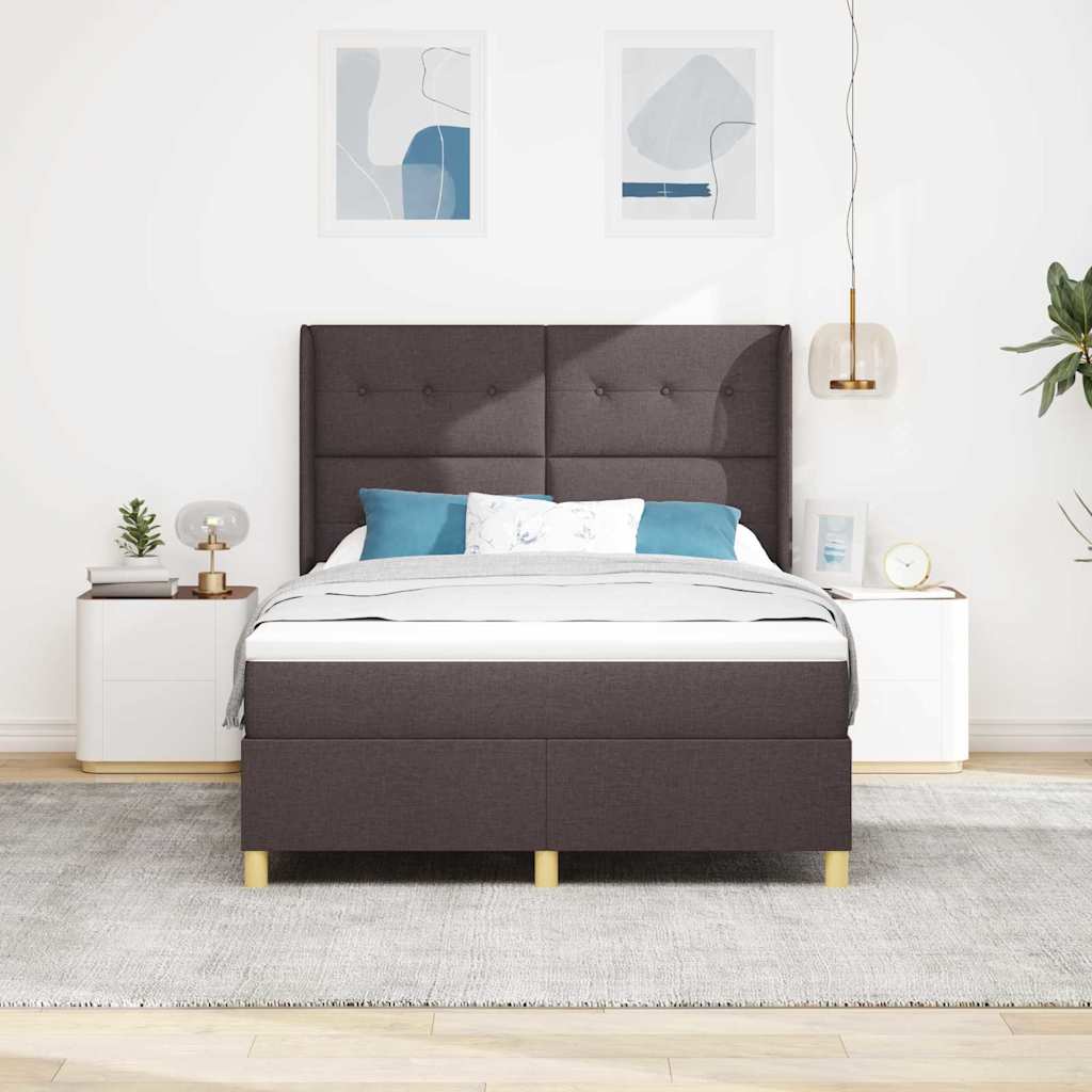 Box spring seng med hovedgærde Mørk Brun 140 x 200 cm Stof