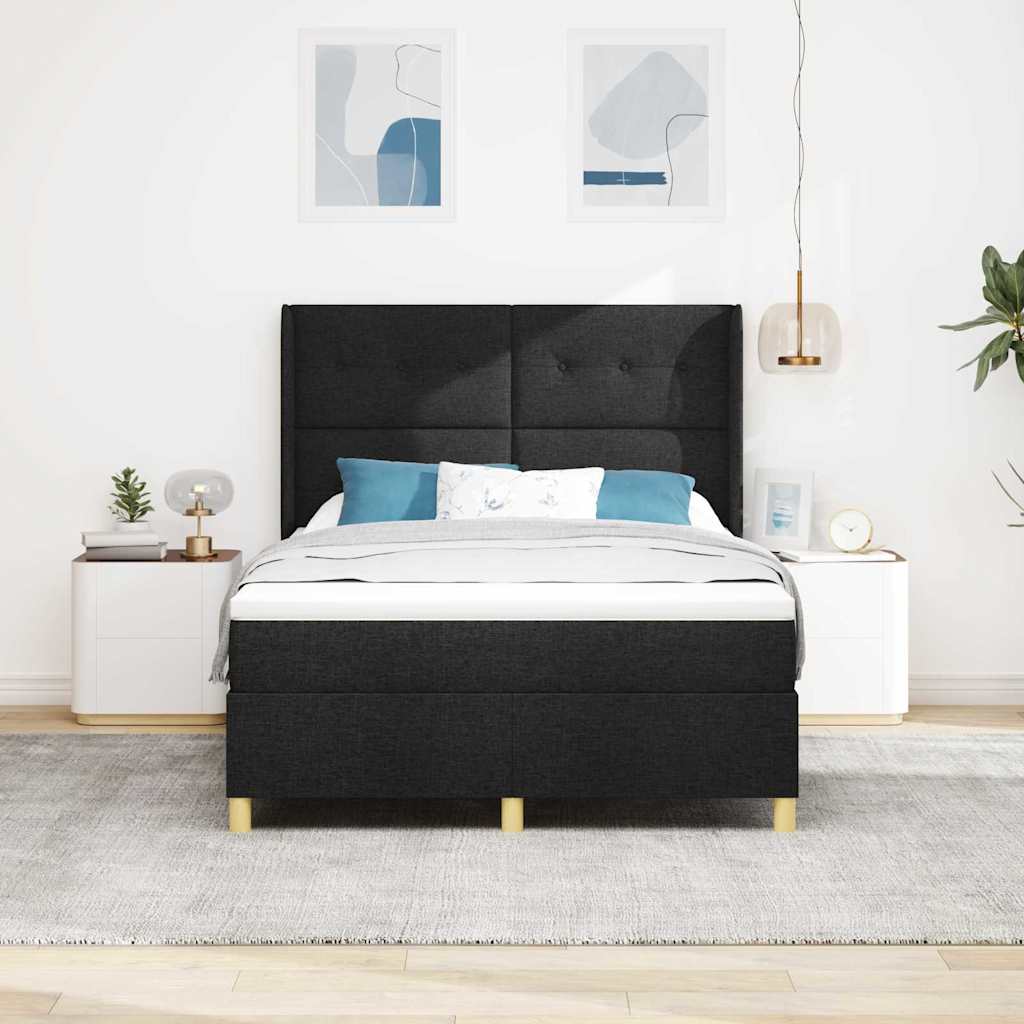 Box spring seng med hovedgærde Sort 160 x 200 cm Stof