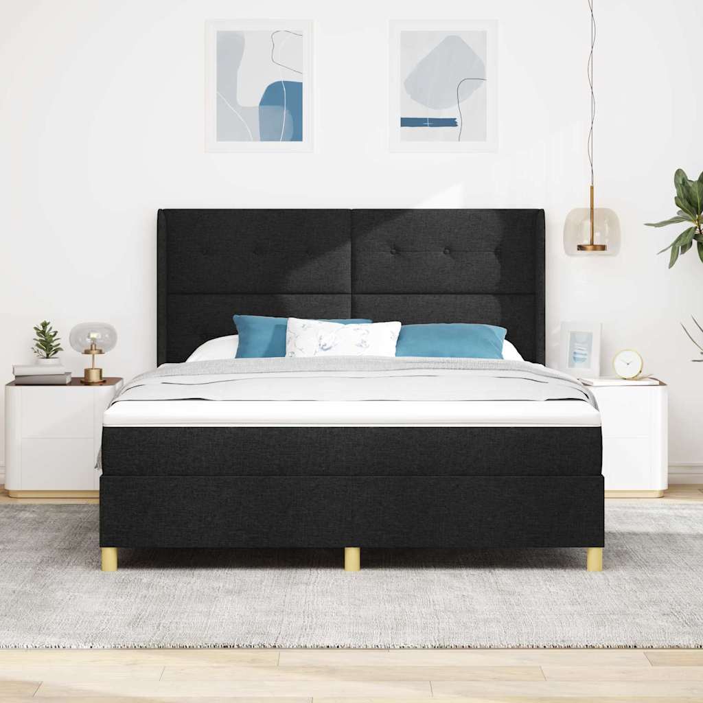 Box spring seng med hovedgærde Sort 180 x 200 cm Stof