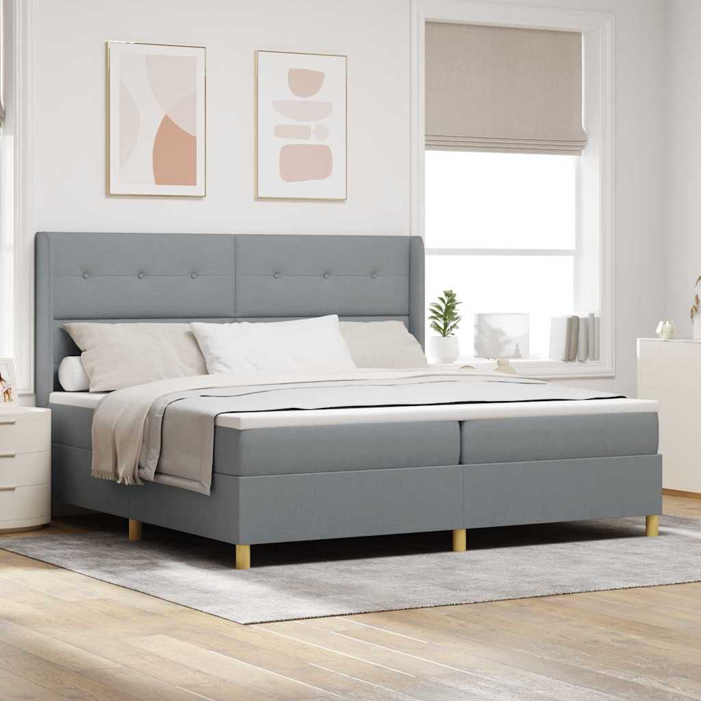 Box spring seng med hovedgærde Lysegrå 200 x 200 cm Stof