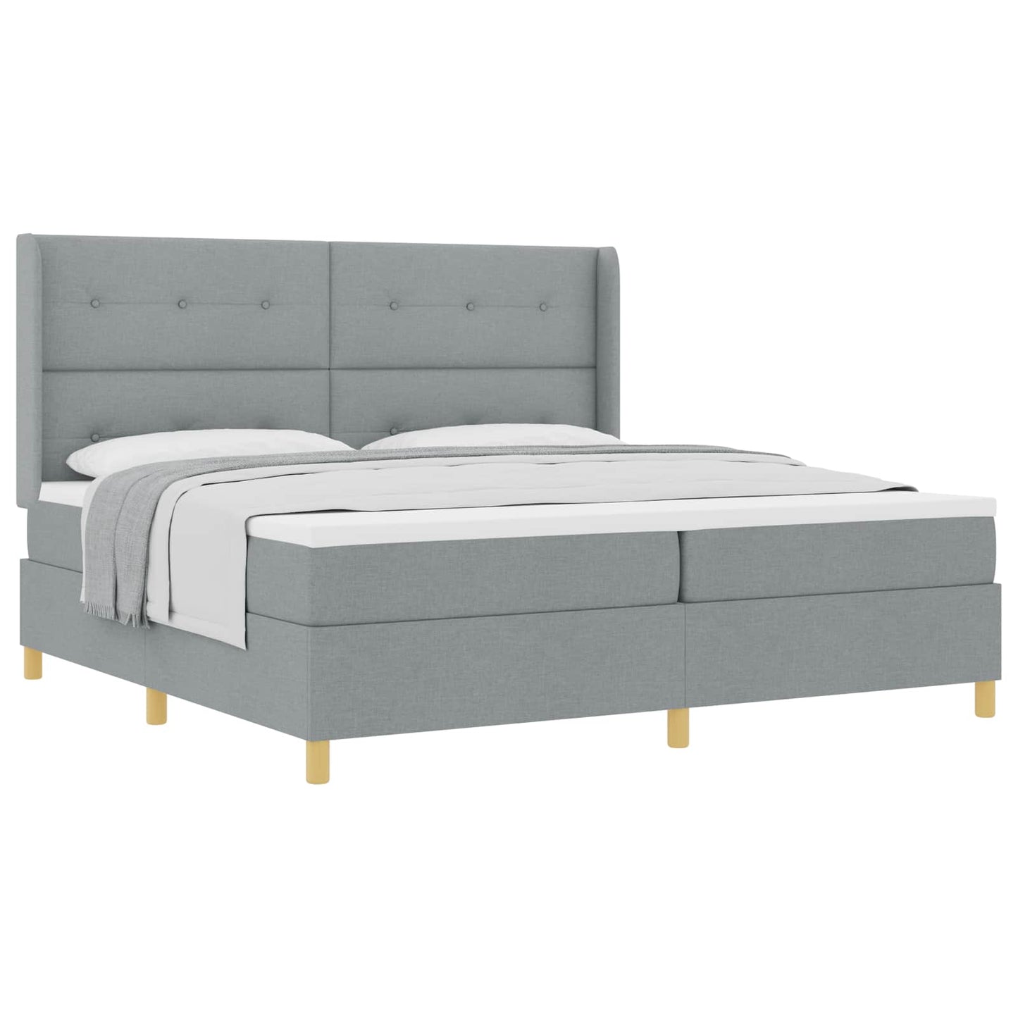 Box spring seng med hovedgærde Lysegrå 200 x 200 cm Stof