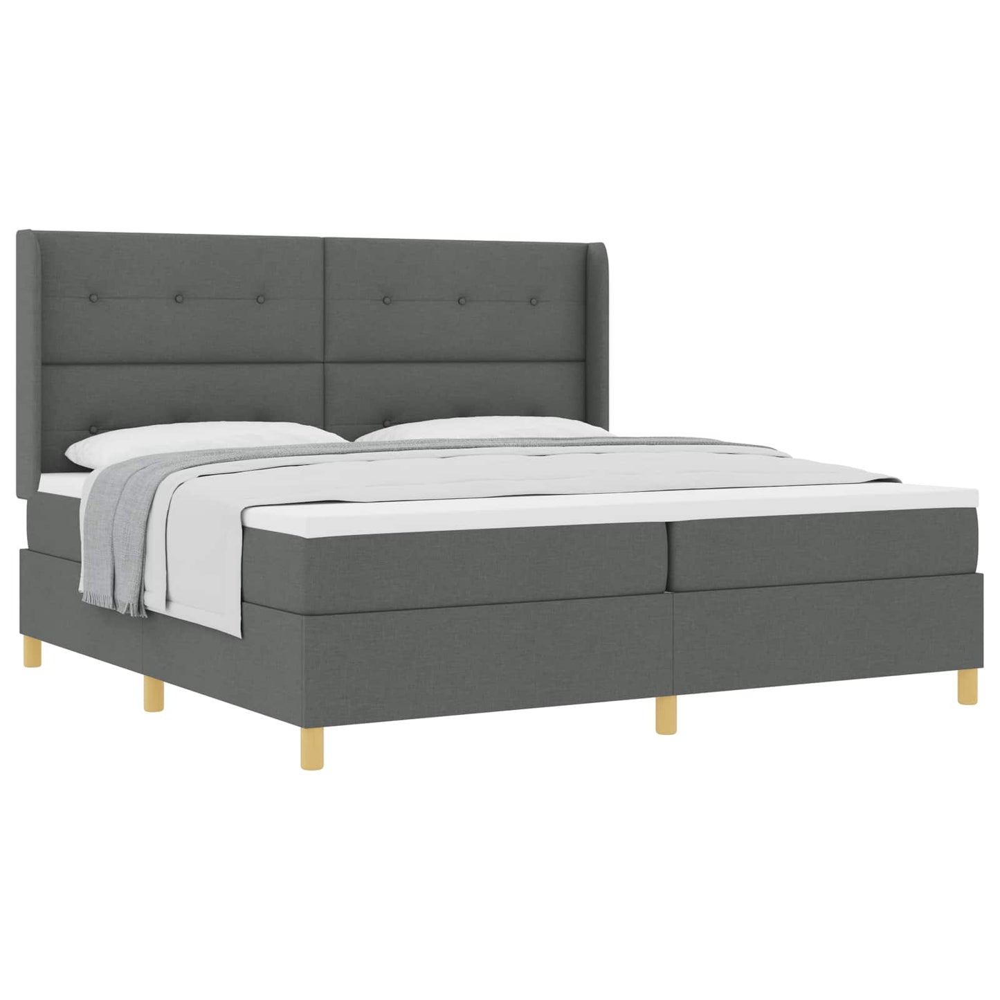Box spring seng med hovedgærde Mørkegrå 200 x 200 cm Stof