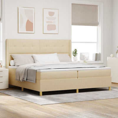 Box spring seng med hovedgærde Creme 200 x 200 cm Stof