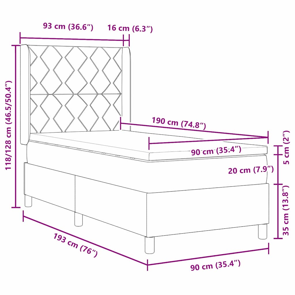 Box spring seng med hovedgærde Mørkegrå 90 x 190 cm Stof