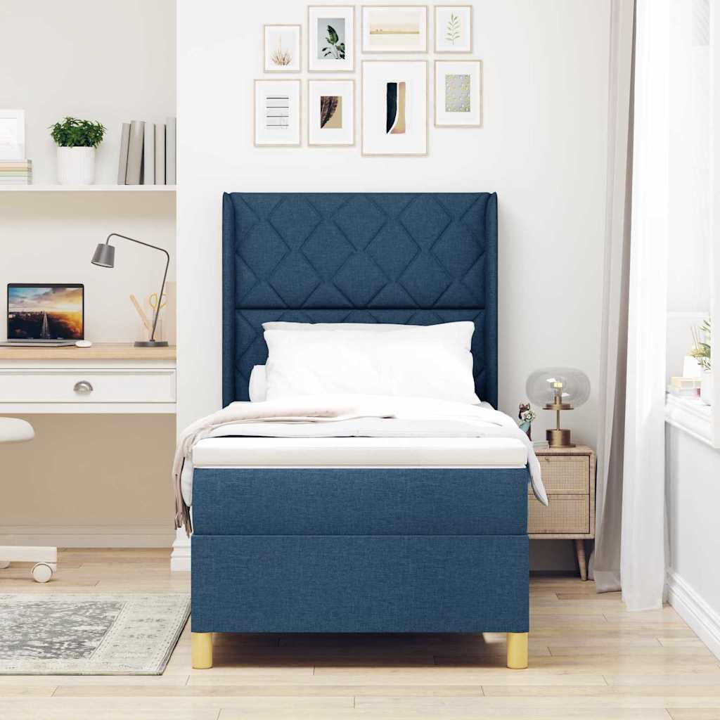 Box spring seng med hovedgærde Blå 100 x 200 cm Stof