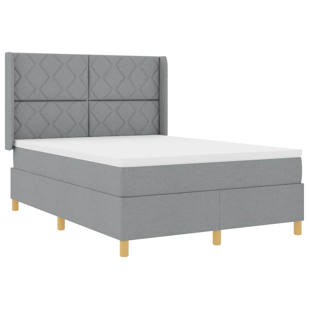 Box spring seng med hovedgærde Lysegrå 140 x 190 cm Stof
