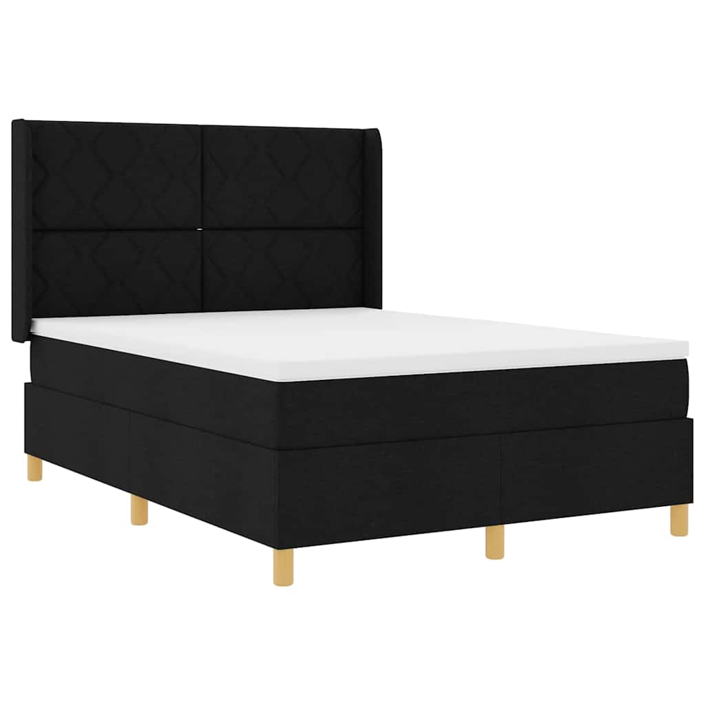 Box spring seng med hovedgærde Sort 140 x 190 cm Stof