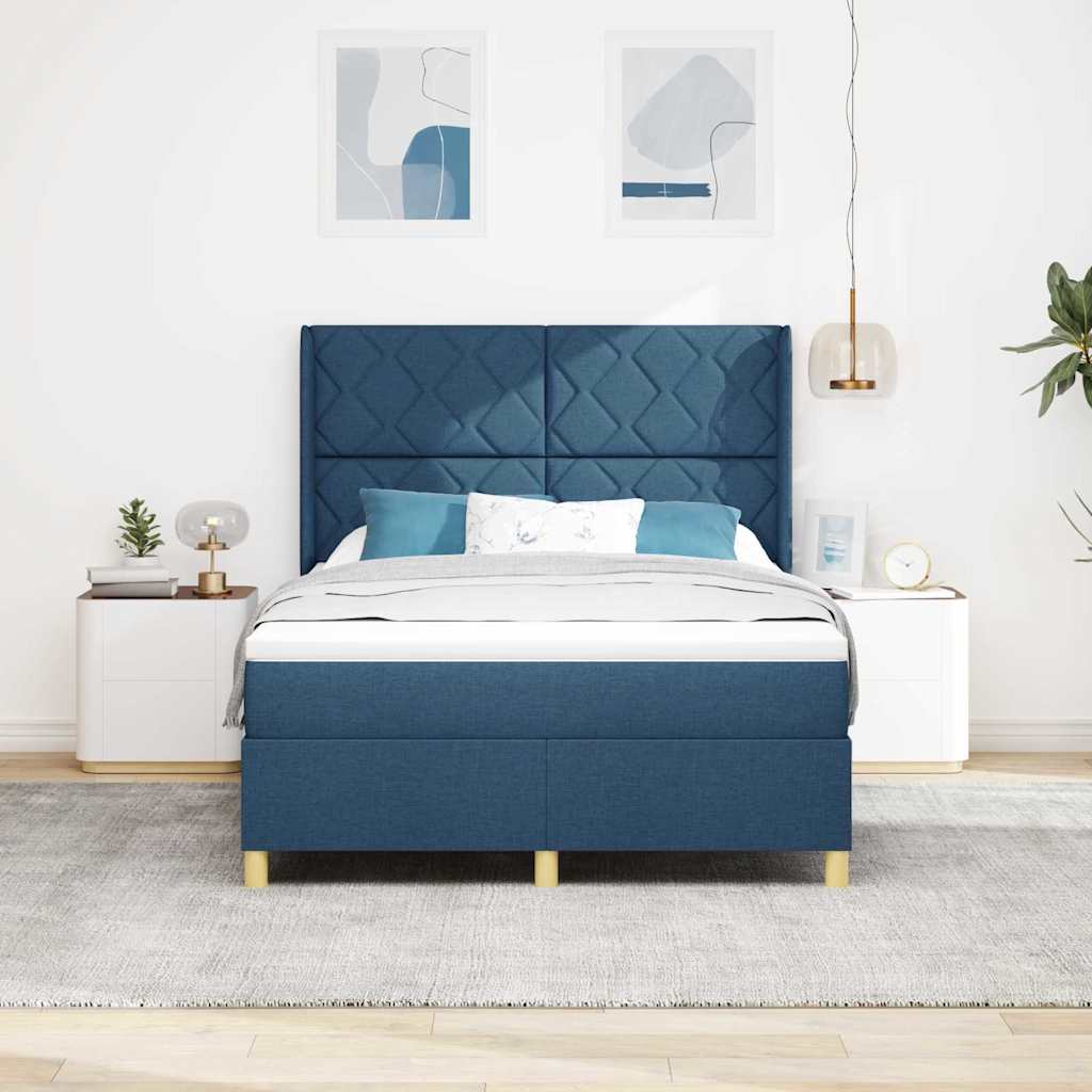 Box spring seng med hovedgærde Blå 140 x 200 cm Stof