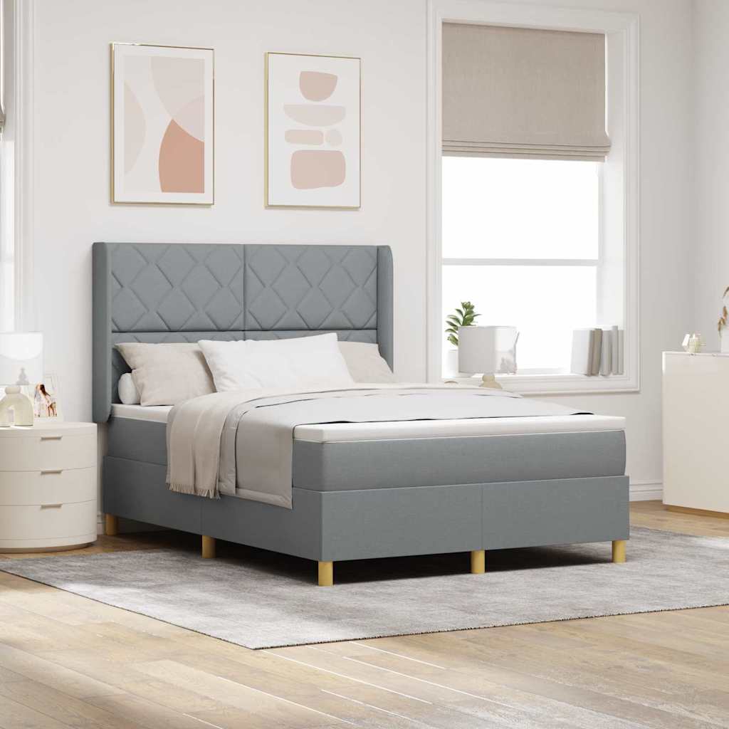 Box spring seng med hovedgærde Lysegrå 160 x 200 cm Stof