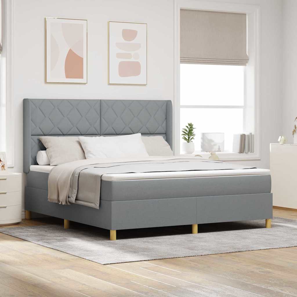 Box spring seng med hovedgærde Lysegrå 180 x 200 cm Stof