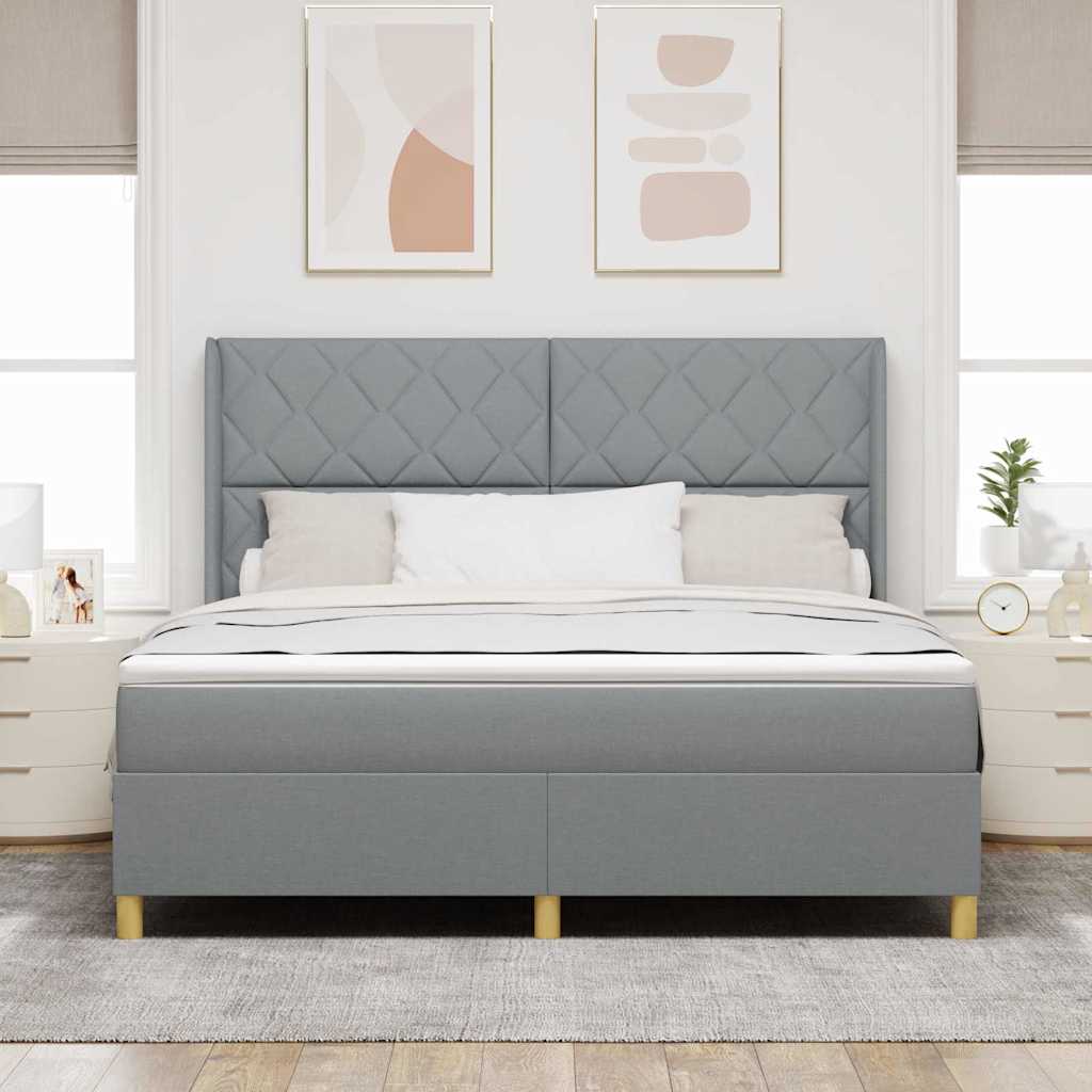Box spring seng med hovedgærde Lysegrå 180 x 200 cm Stof
