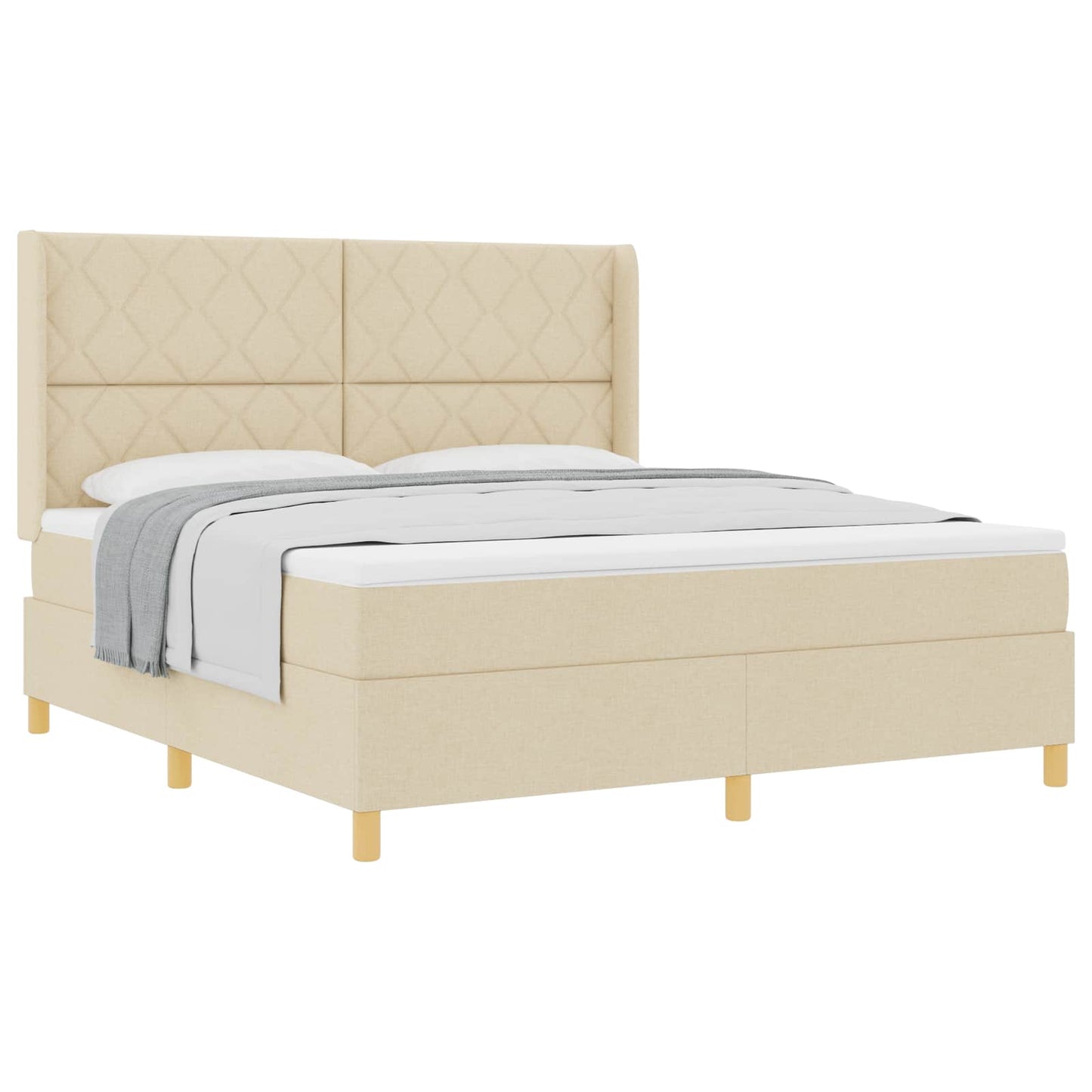 Box spring seng med hovedgærde Creme 180 x 200 cm Stof