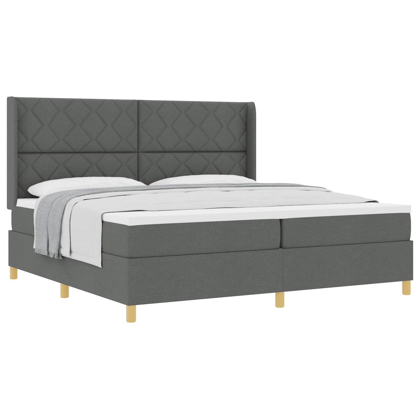 Box spring seng med hovedgærde Mørkegrå 200 x 200 cm Stof