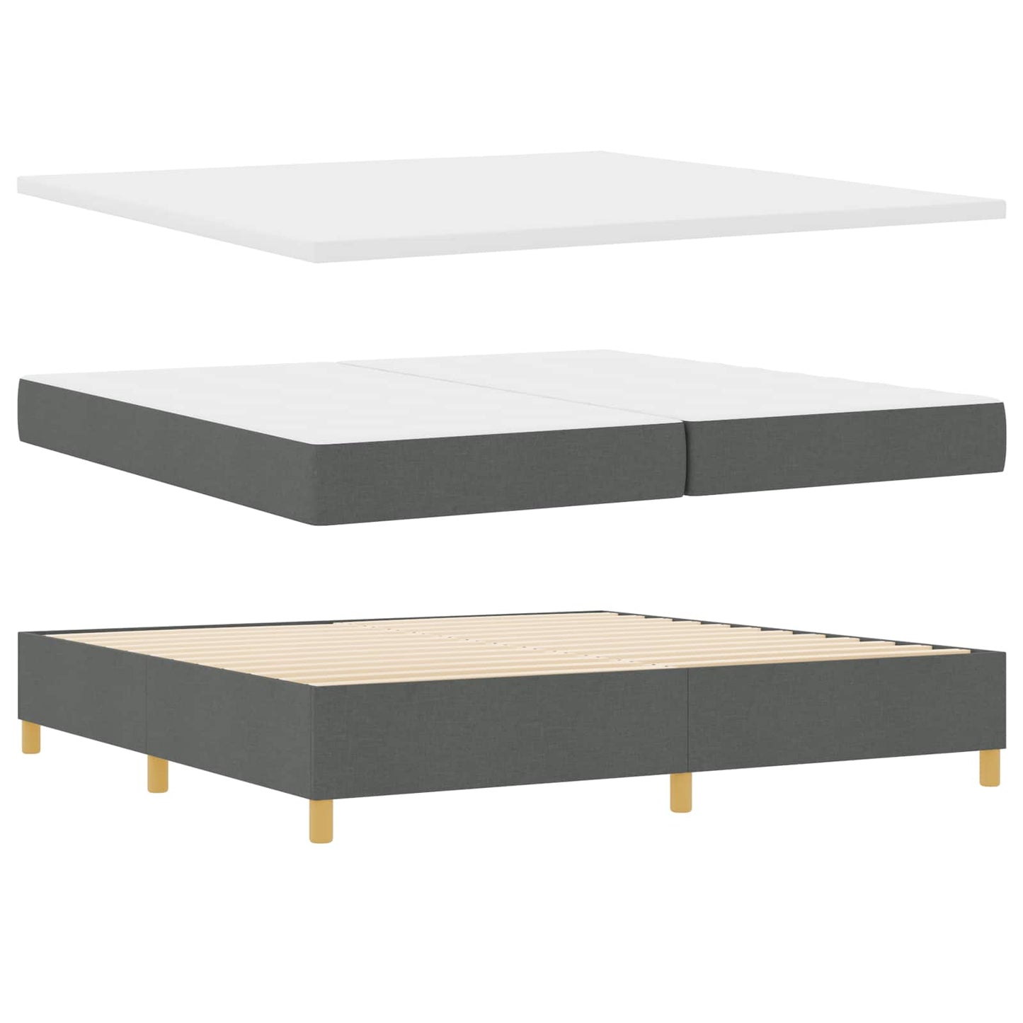 Box spring seng med hovedgærde Mørkegrå 200 x 200 cm Stof