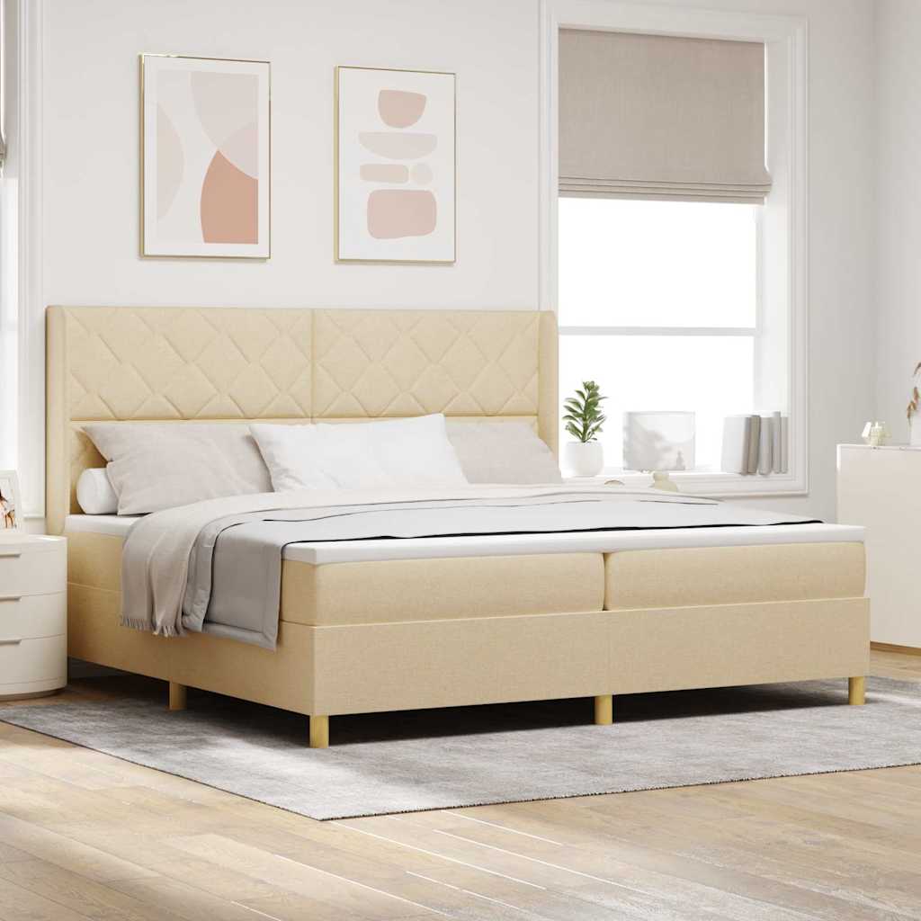 Box spring seng med hovedgærde Creme 200 x 200 cm Stof