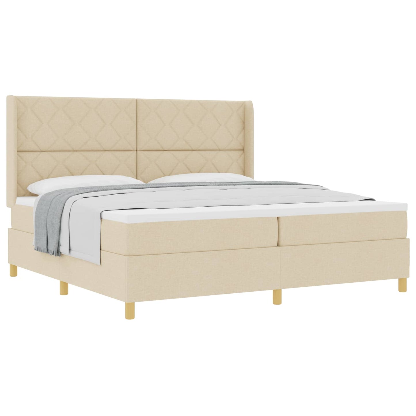 Box spring seng med hovedgærde Creme 200 x 200 cm Stof