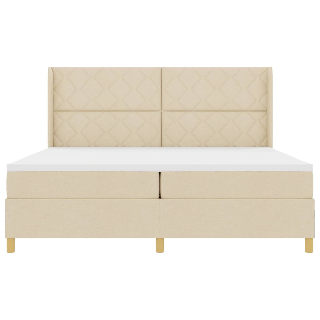 Box spring seng med hovedgærde Creme 200 x 200 cm Stof