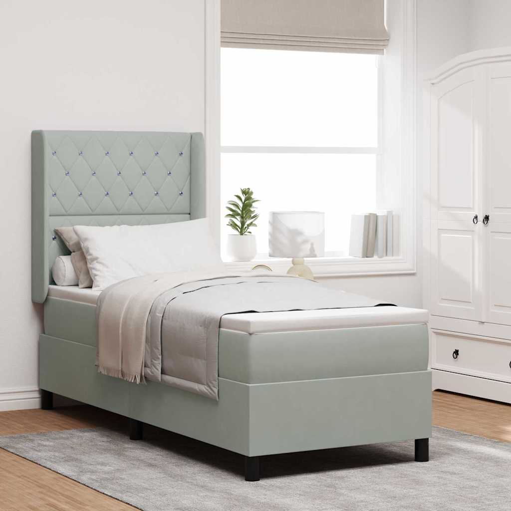 Box spring seng med madras Lysegrå 80 x 200 cm Fløjl