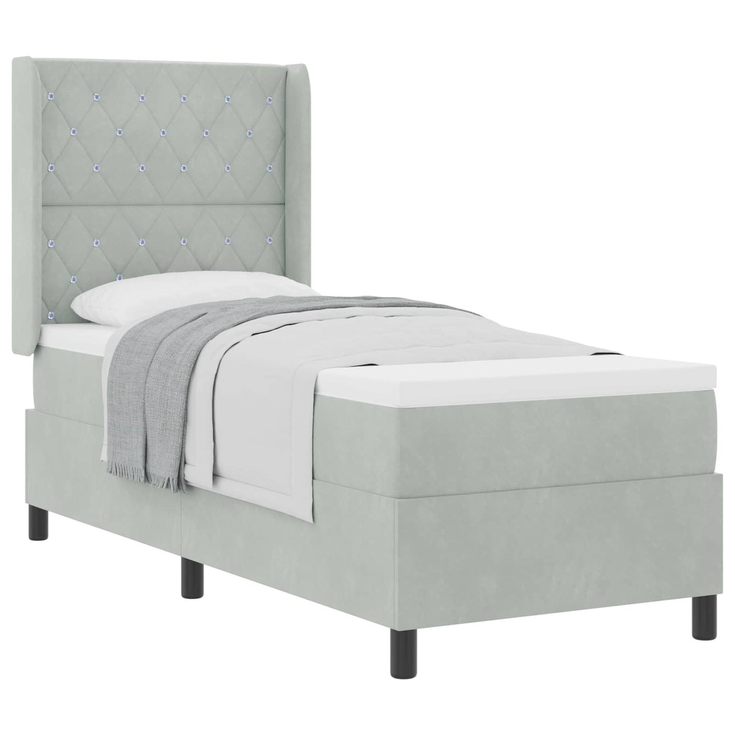 Box spring seng med madras Lysegrå 80 x 200 cm Fløjl