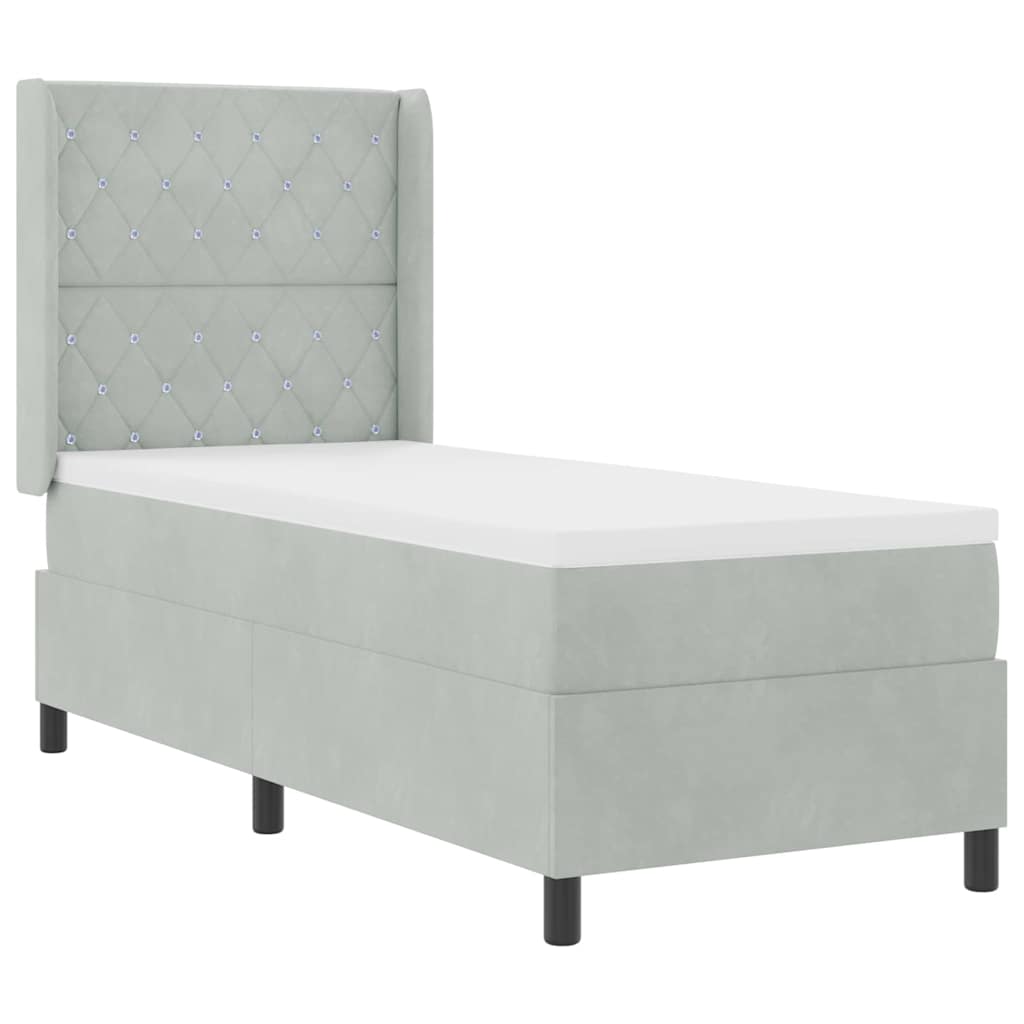 Box spring seng med madras Lysegrå 80 x 200 cm Fløjl
