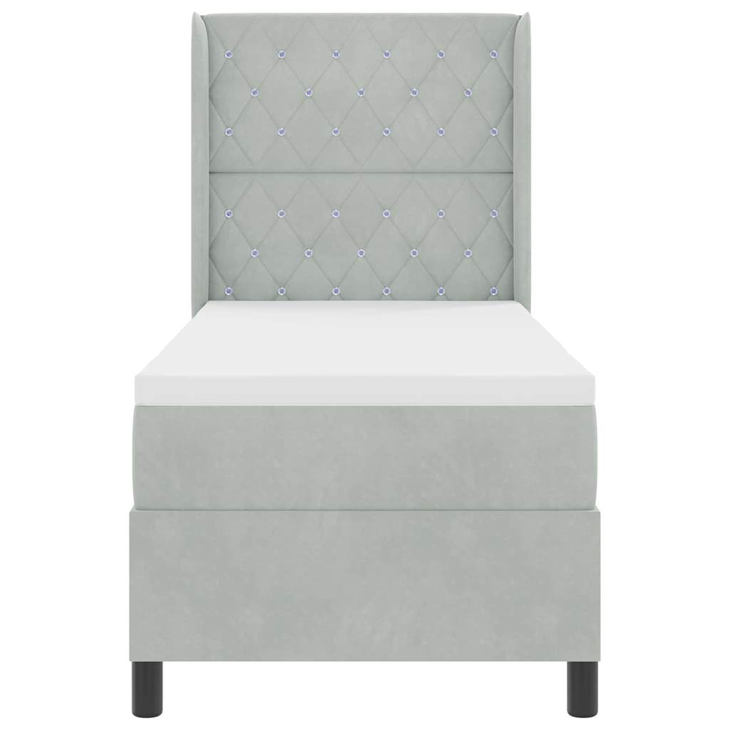 Box spring seng med madras Lysegrå 80 x 200 cm Fløjl