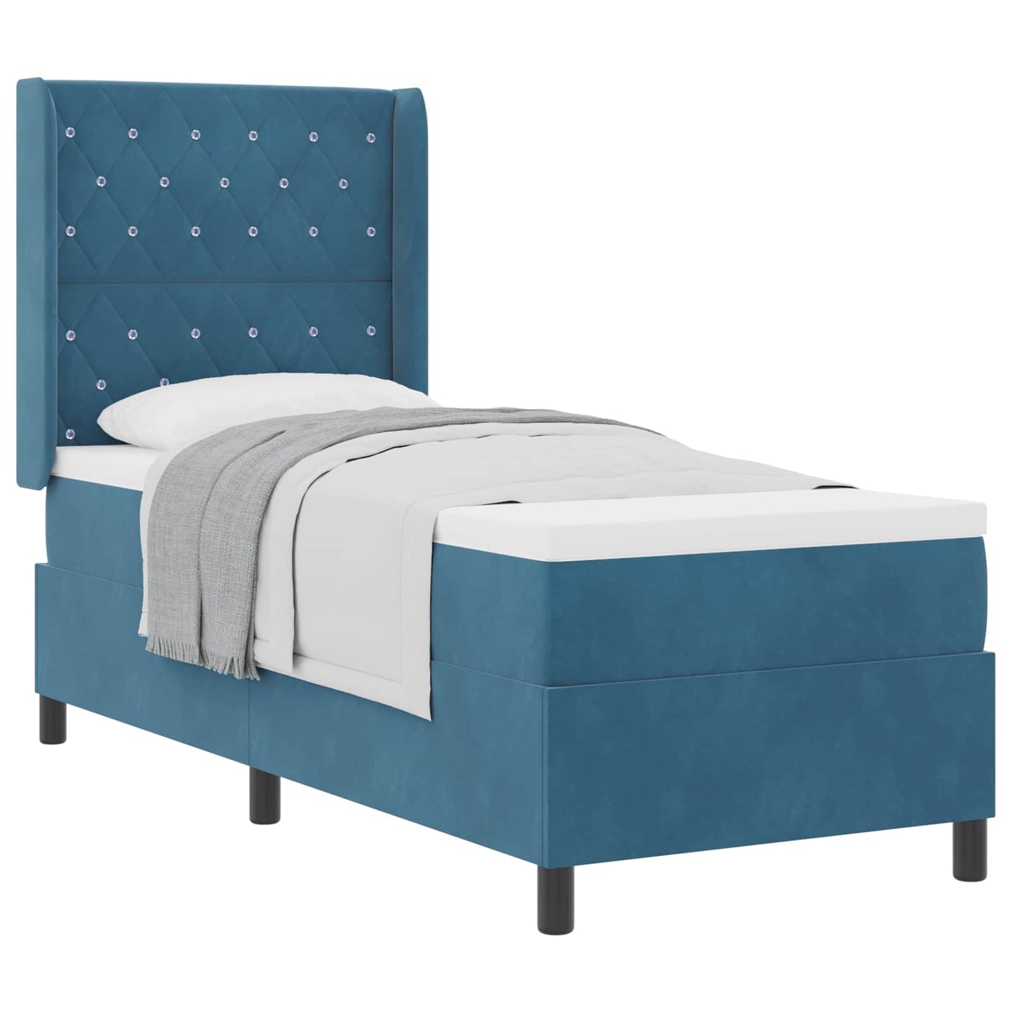 Box spring seng med madras med hovedgærde Blå 80 x 200 cm Fløjl