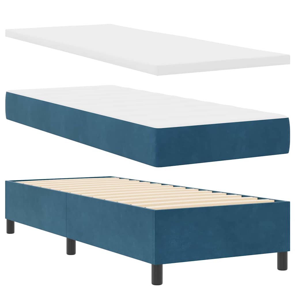 Box spring seng med madras med hovedgærde Blå 80 x 200 cm Fløjl