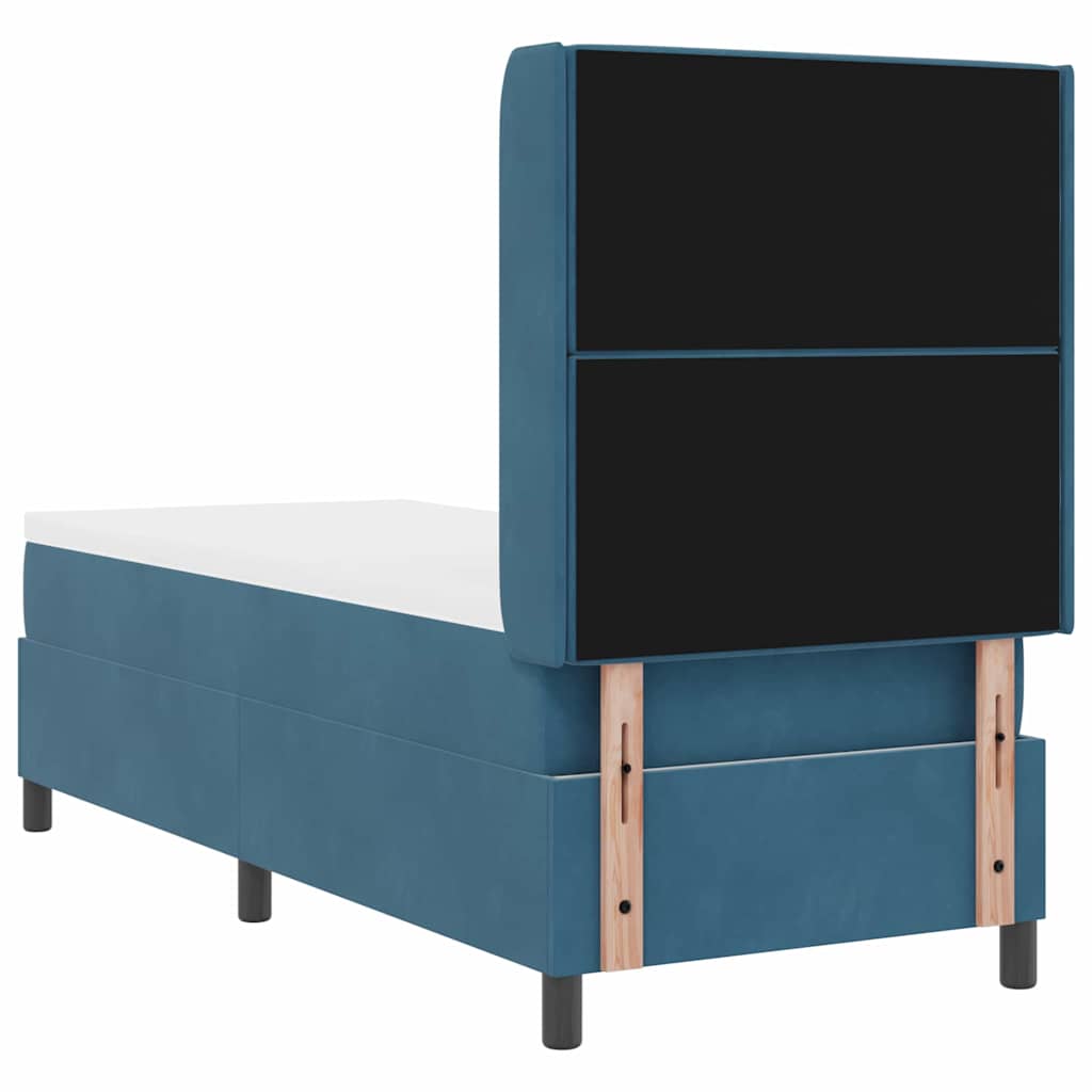 Box spring seng med madras med hovedgærde Blå 80 x 200 cm Fløjl