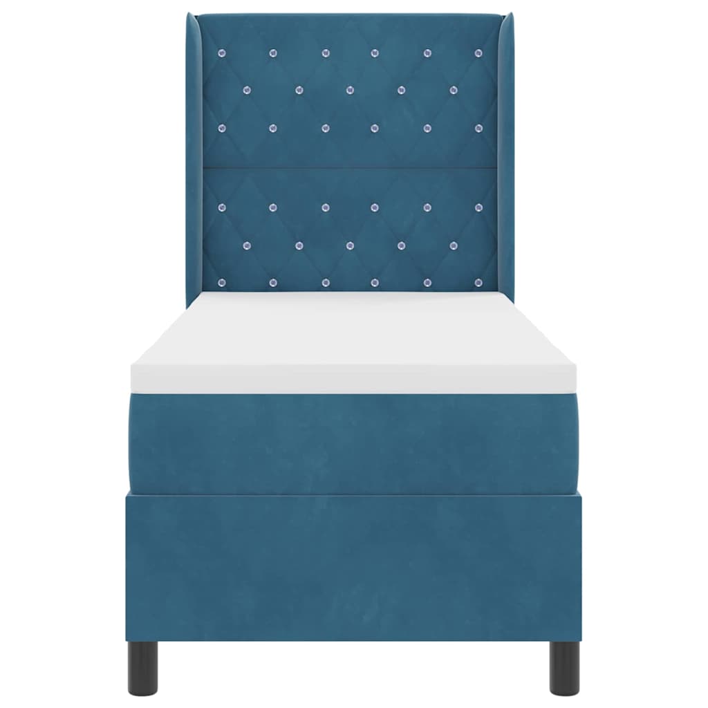 Box spring seng med madras med hovedgærde Blå 80 x 200 cm Fløjl