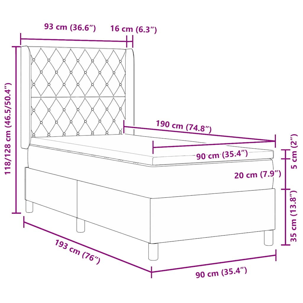 Box spring seng med madras Lysegrå 90 x 190 cm Fløjl