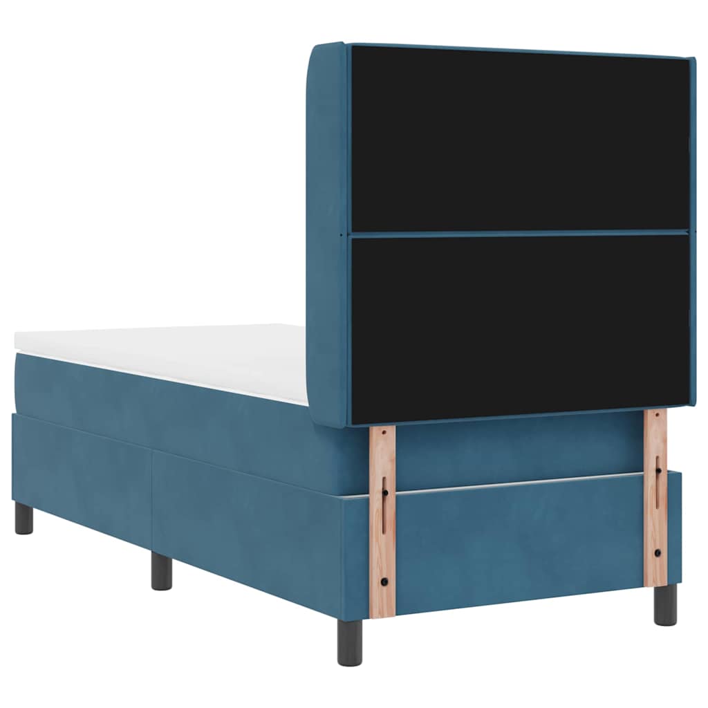 Box spring seng med madras med hovedgærde Blå 90 x 190 cm Fløjl