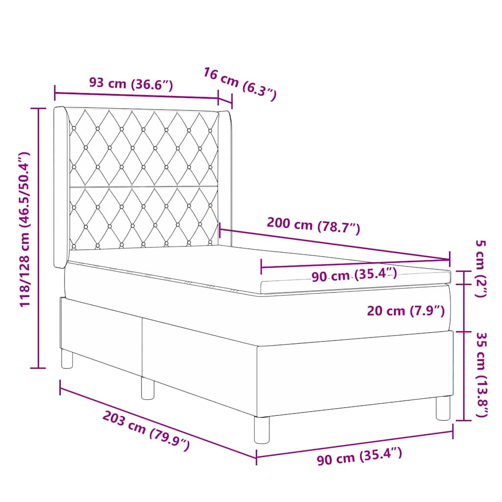 Box spring seng med madras med hovedgærde Blå 90 x 200 cm Fløjl