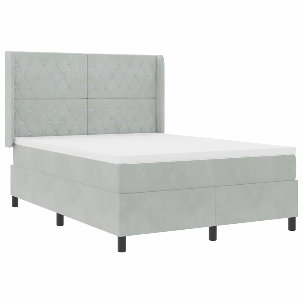 Box spring seng med madras Lysegrå 140 x 190 cm Fløjl